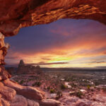 Sunset in desert at national park utah